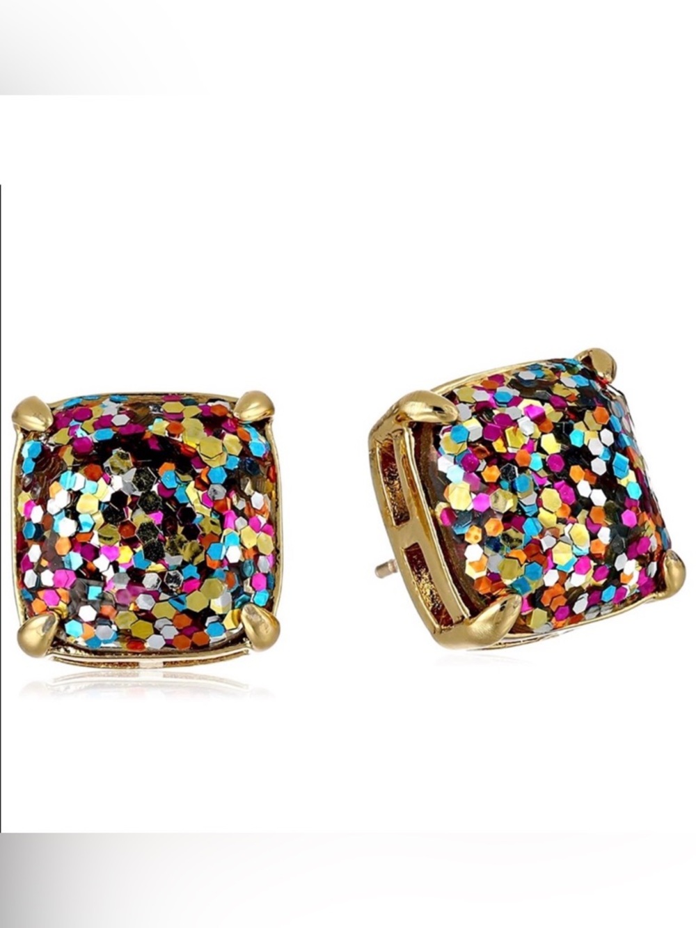 kate spade Multicolor Glitter Square Stud Earrings with Gold Tone